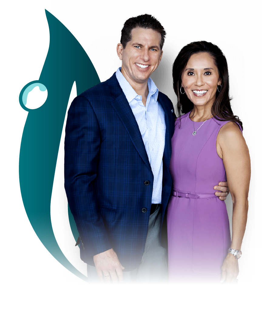 Jim and Mimi, Founders of Dew Wealth standing in front of our brandmark