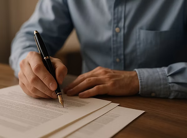 man signing a contract