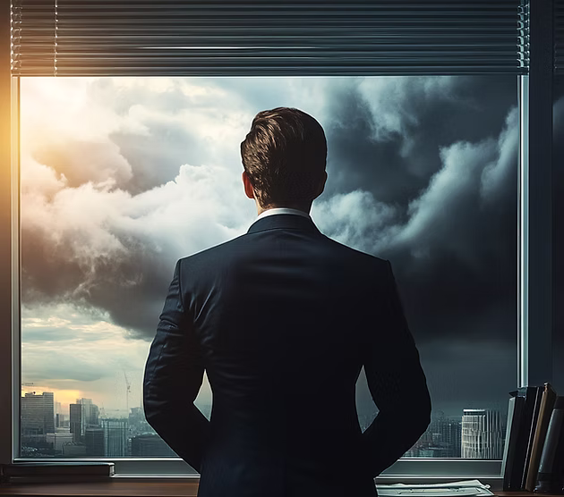 a man standing in front of a window 